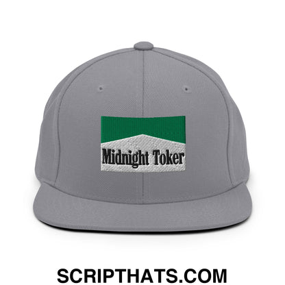 Midnight Toker Cigarette Menthol Green Embroidered Flat Bill Brim Snapback Hat Silver