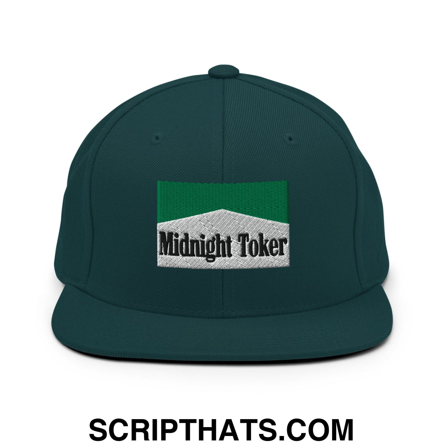 Midnight Toker Cigarette Menthol Green Embroidered Flat Bill Brim Snapback Hat Spruce