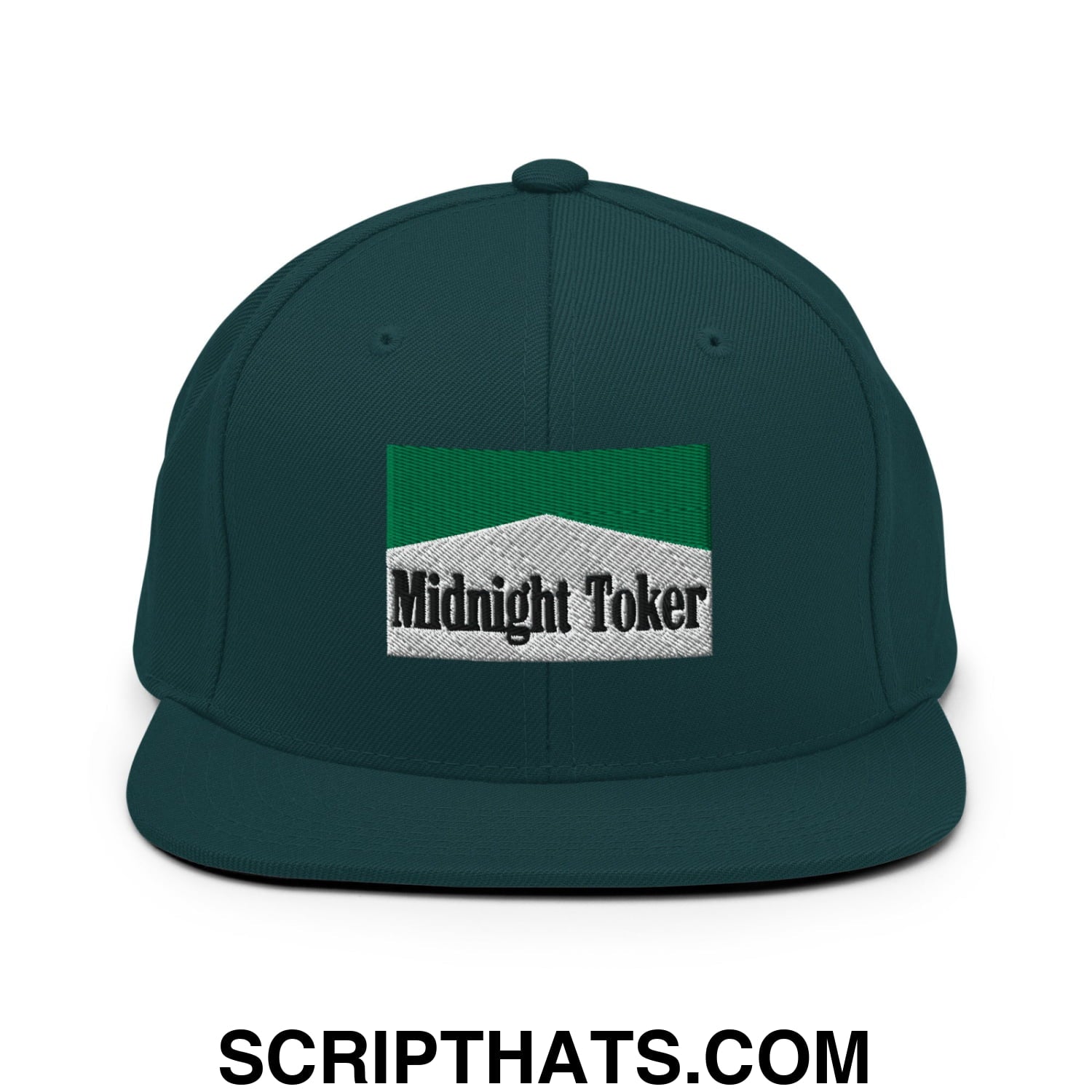 Midnight Toker Cigarette Menthol Green Embroidered Flat Bill Brim Snapback Hat Spruce