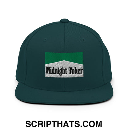 Midnight Toker Cigarette Menthol Green Embroidered Flat Bill Brim Snapback Hat Spruce