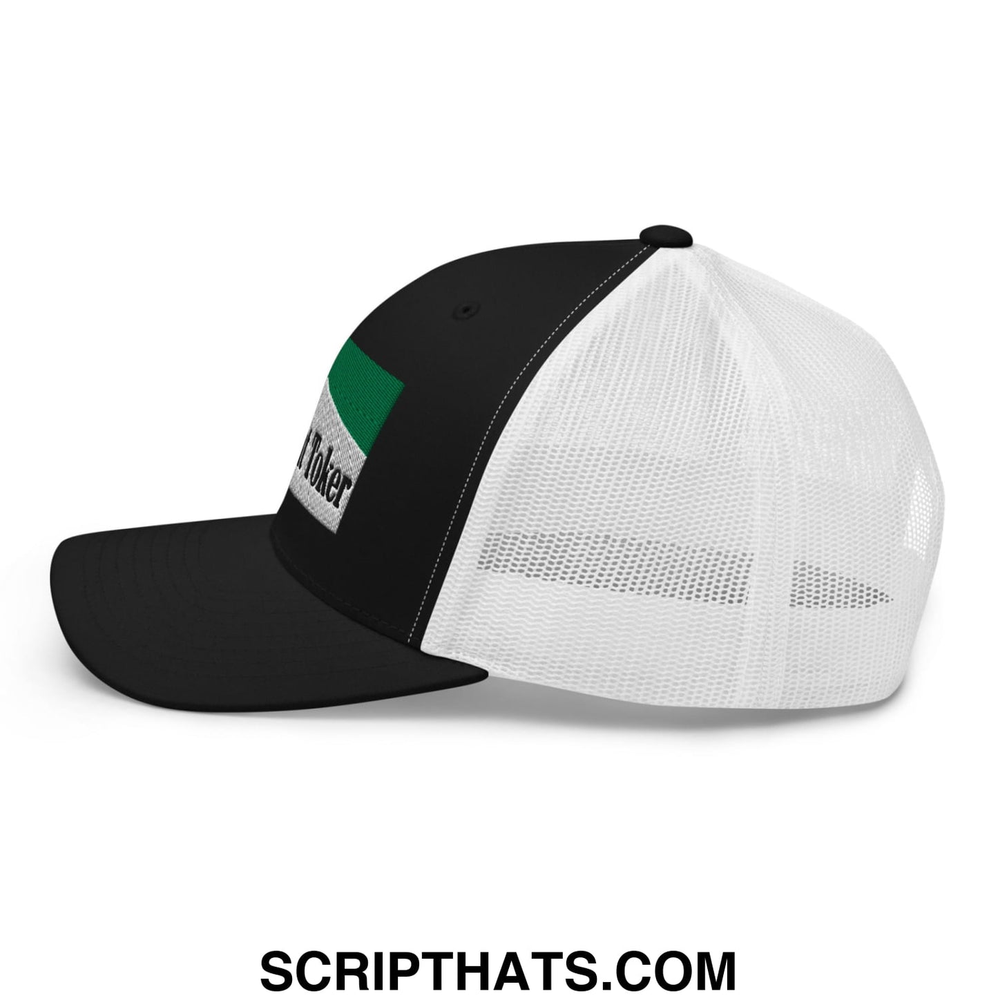 Midnight Toker Cigarette Menthol Green Embroidered Mesh Trucker Hat Black White