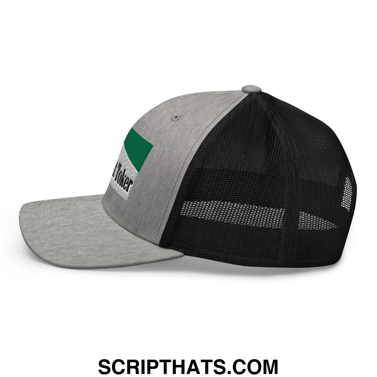 Midnight Toker Cigarette Menthol Green Embroidered Mesh Trucker Hat Heather Black