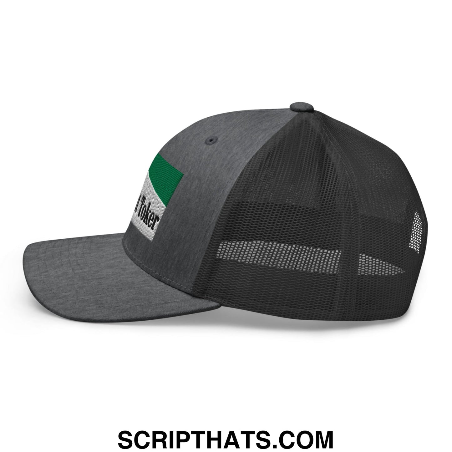 Midnight Toker Cigarette Menthol Green Embroidered Mesh Trucker Hat Dark Heather Gray