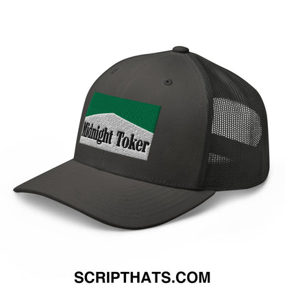 Midnight Toker Cigarette Menthol Green Embroidered Mesh Trucker Hat Charcoal