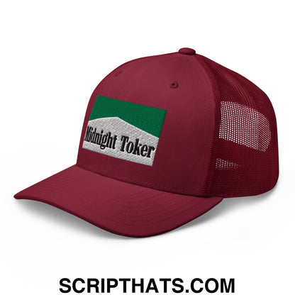 Midnight Toker Cigarette Menthol Green Embroidered Mesh Trucker Hat Cranberry