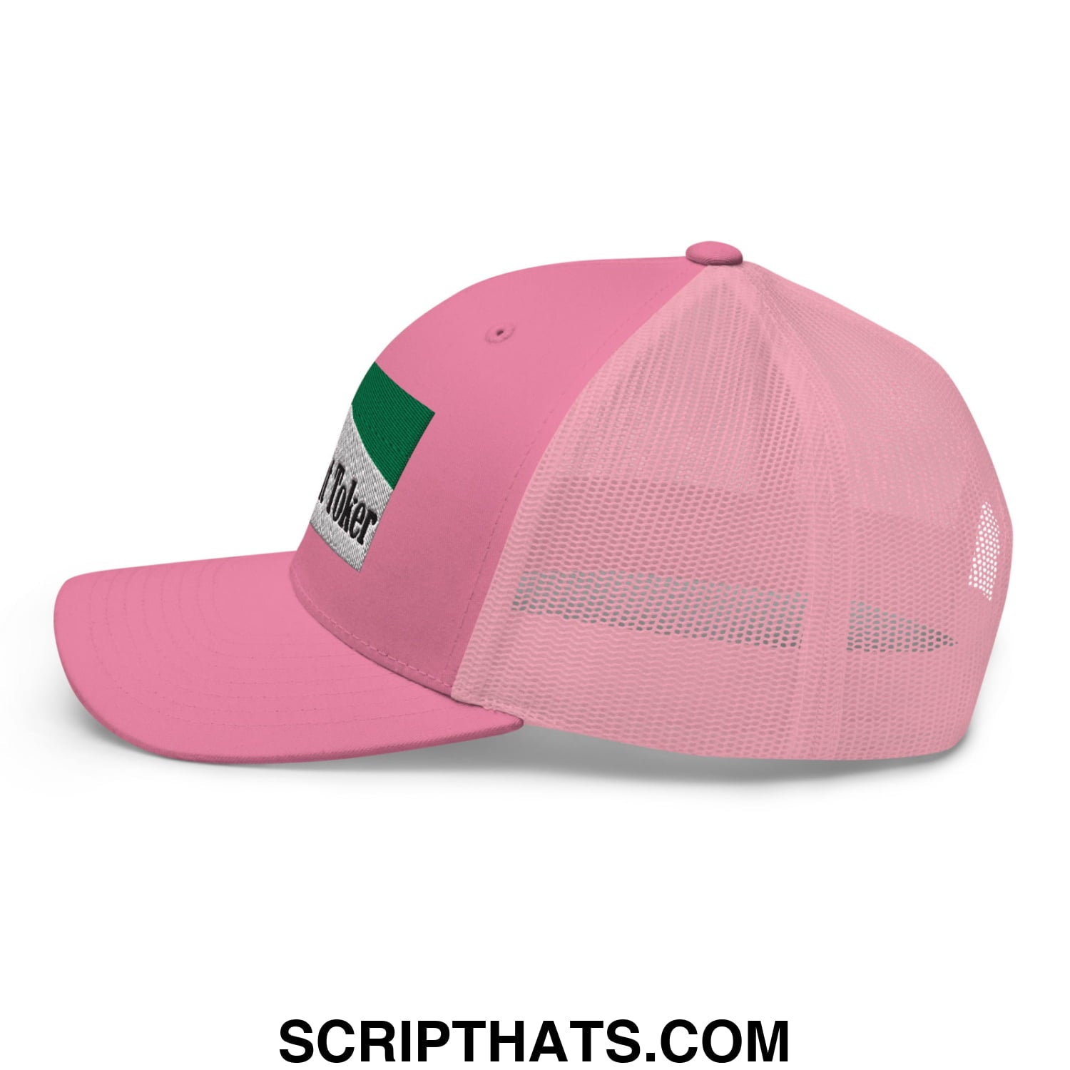 Midnight Toker Cigarette Menthol Green Embroidered Mesh Trucker Hat Pink