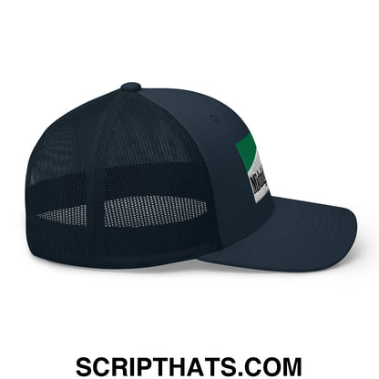 Midnight Toker Cigarette Menthol Green Embroidered Mesh Trucker Hat Navy