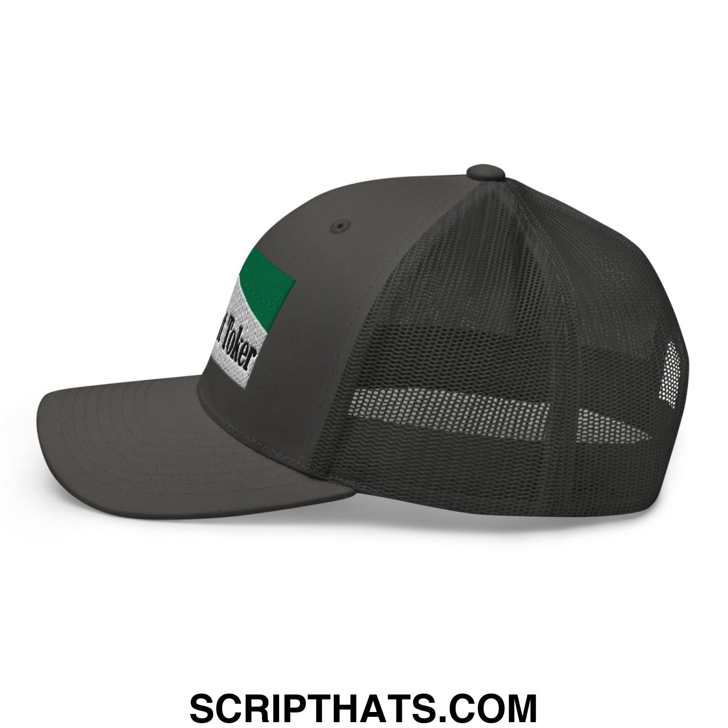 Midnight Toker Cigarette Menthol Green Embroidered Mesh Trucker Hat Charcoal