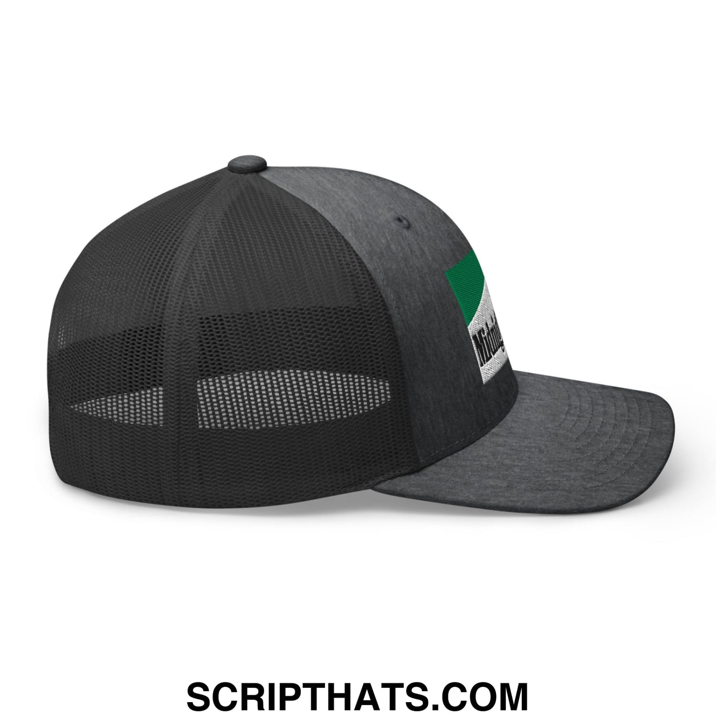 Midnight Toker Cigarette Menthol Green Embroidered Mesh Trucker Hat Dark Heather Gray