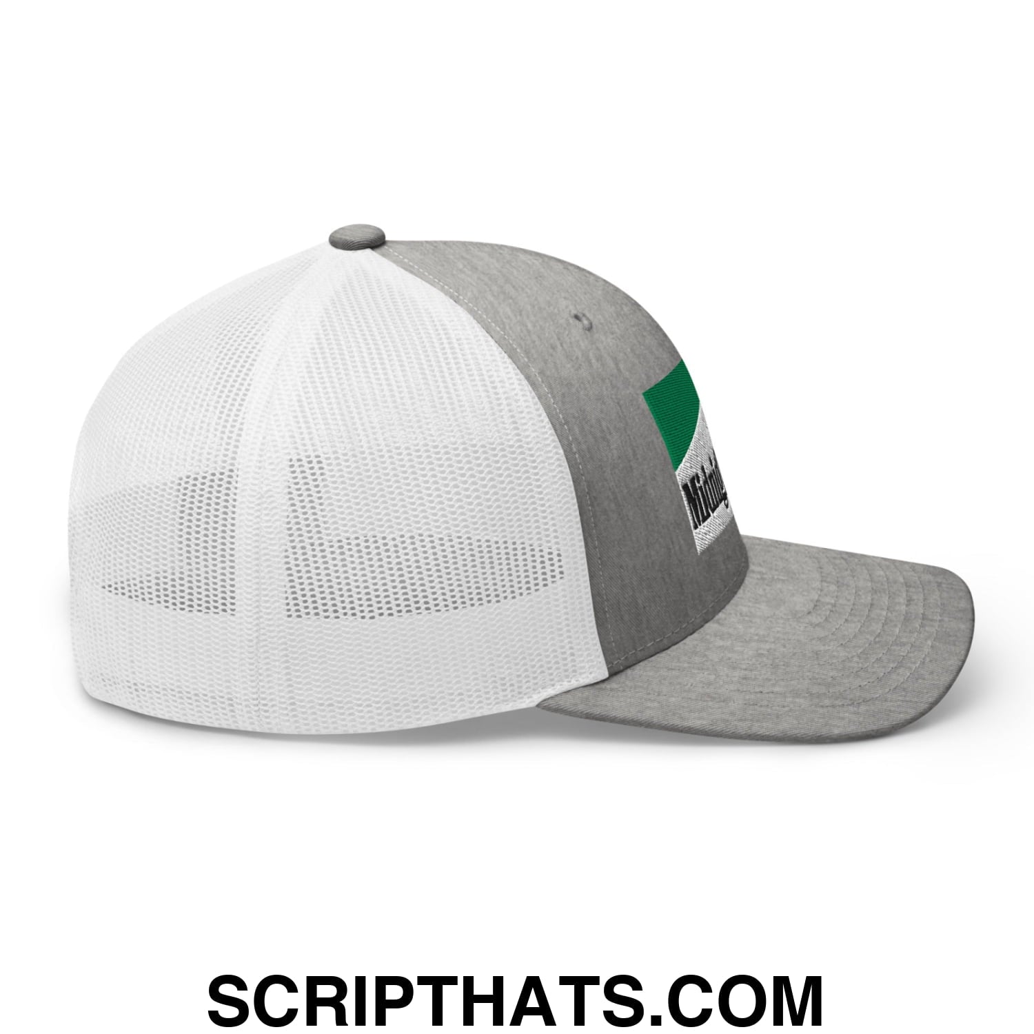 Midnight Toker Cigarette Menthol Green Embroidered Mesh Trucker Hat Heather Grey White