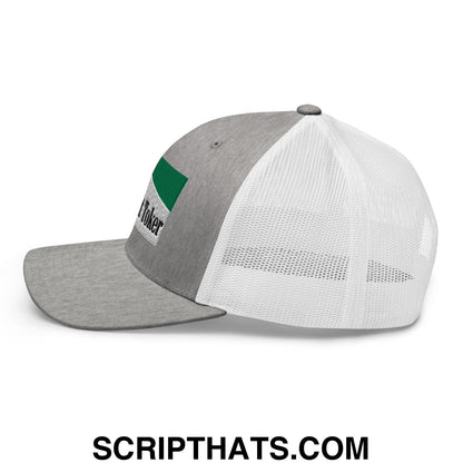 Midnight Toker Cigarette Menthol Green Embroidered Mesh Trucker Hat Heather Grey White