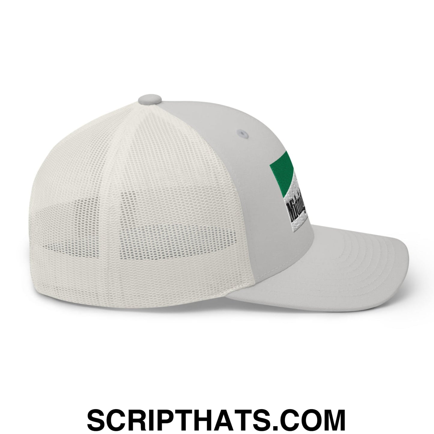 Midnight Toker Cigarette Menthol Green Embroidered Mesh Trucker Hat Silver