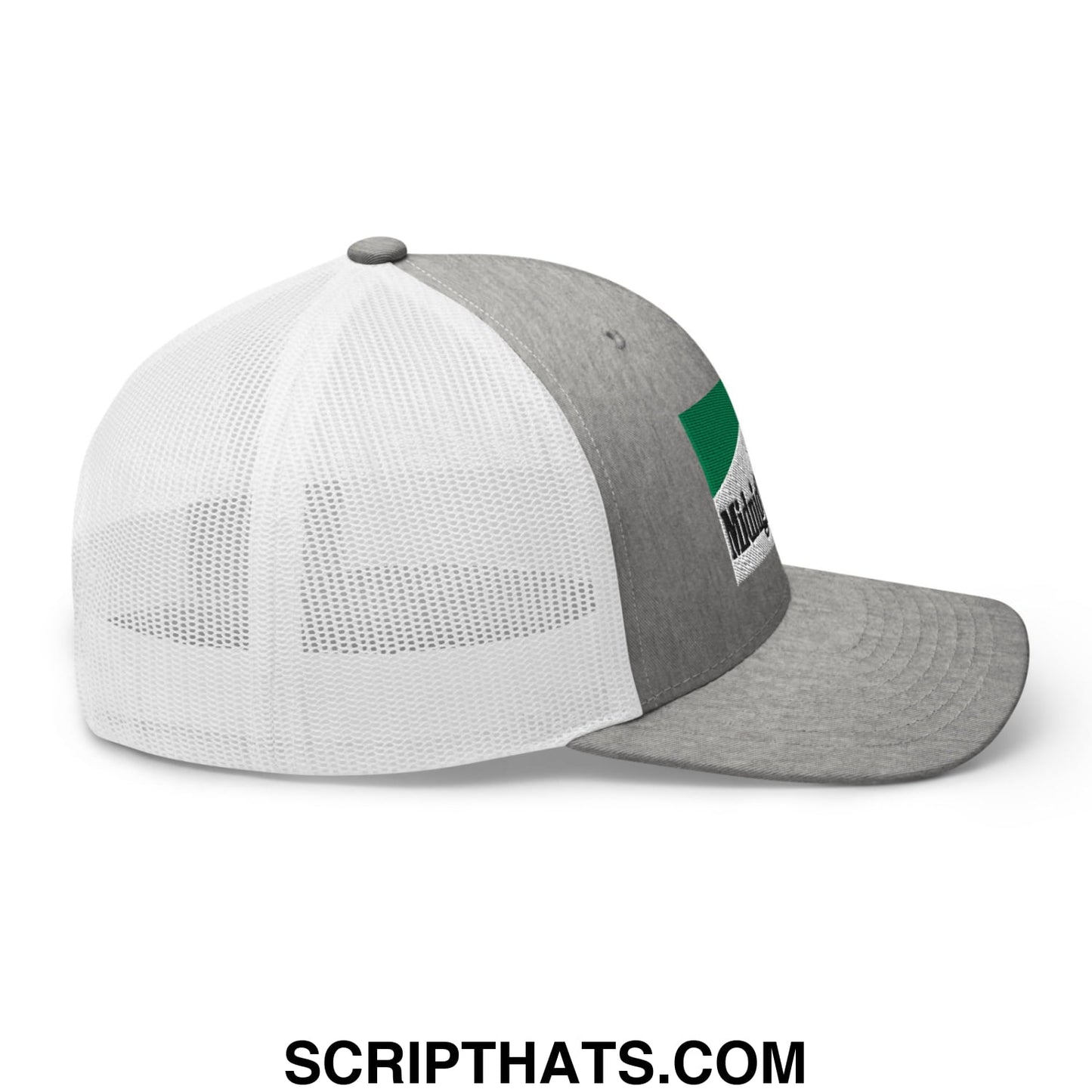 Midnight Toker Cigarette Menthol Green Embroidered Mesh Trucker Hat Heather Grey White