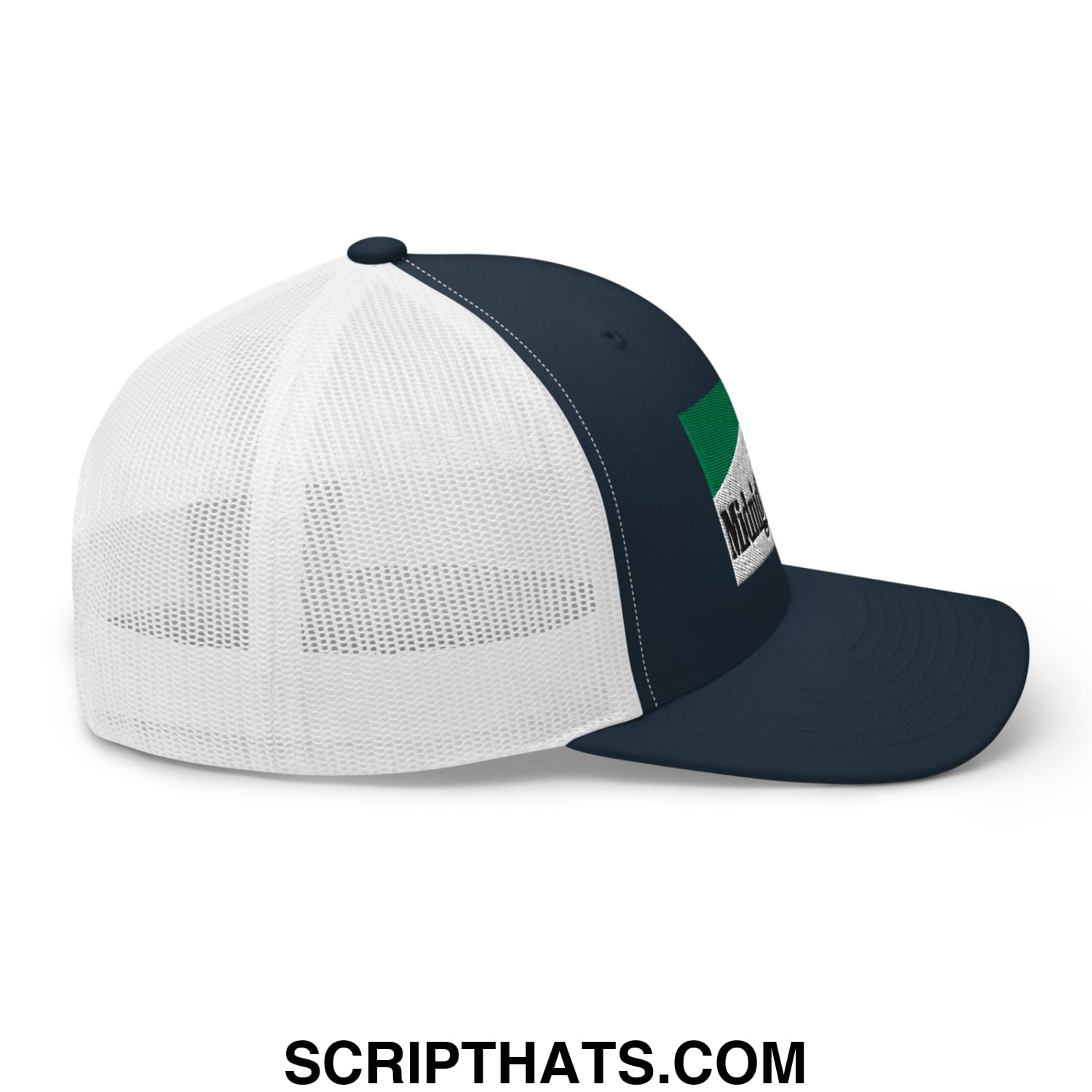 Midnight Toker Cigarette Menthol Green Embroidered Mesh Trucker Hat Navy White
