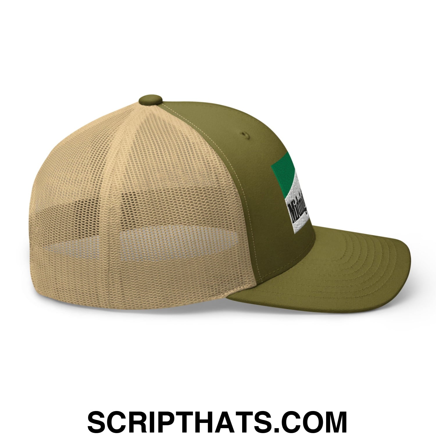 Midnight Toker Cigarette Menthol Green Embroidered Mesh Trucker Hat Moss Khaki