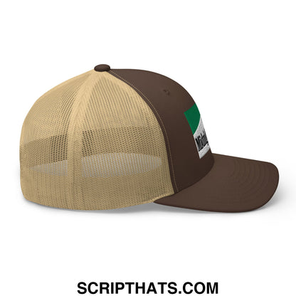Midnight Toker Cigarette Menthol Green Embroidered Mesh Trucker Hat Brown Khaki