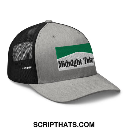 Midnight Toker Cigarette Menthol Green Embroidered Mesh Trucker Hat Heather Black
