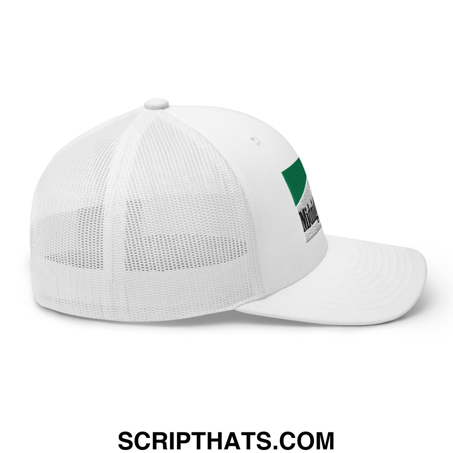 Midnight Toker Cigarette Menthol Green Embroidered Mesh Trucker Hat White