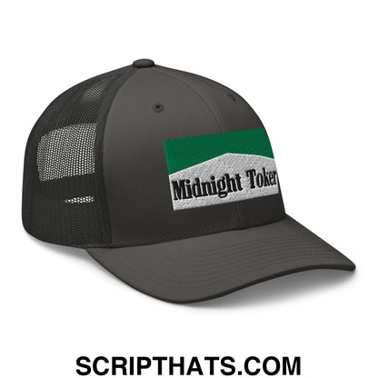 Midnight Toker Cigarette Menthol Green Embroidered Mesh Trucker Hat Charcoal
