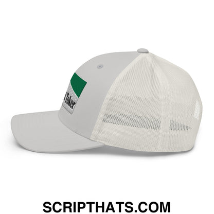 Midnight Toker Cigarette Menthol Green Embroidered Mesh Trucker Hat Silver
