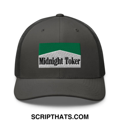 Midnight Toker Cigarette Menthol Green Embroidered Mesh Trucker Hat Charcoal