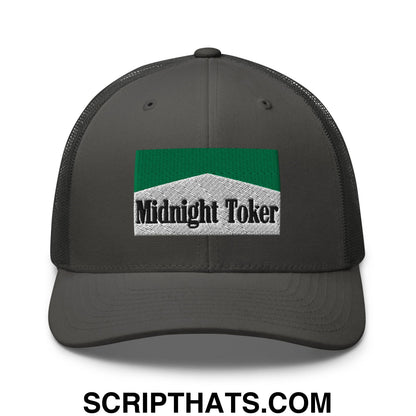 Midnight Toker Cigarette Menthol Green Embroidered Mesh Trucker Hat Charcoal