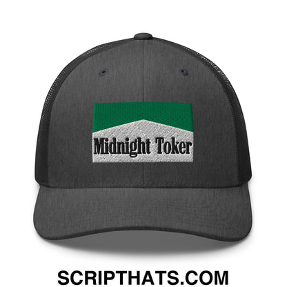 Midnight Toker Cigarette Menthol Green Embroidered Mesh Trucker Hat Dark Heather Gray