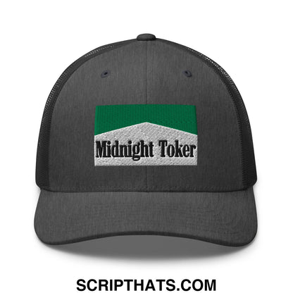 Midnight Toker Cigarette Menthol Green Embroidered Mesh Trucker Hat Dark Heather Gray