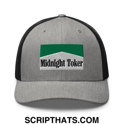 Midnight Toker Cigarette Menthol Green Embroidered Mesh Trucker Hat Heather Black