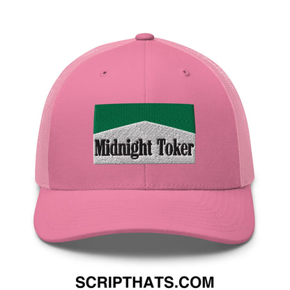 Midnight Toker Cigarette Menthol Green Embroidered Mesh Trucker Hat Pink