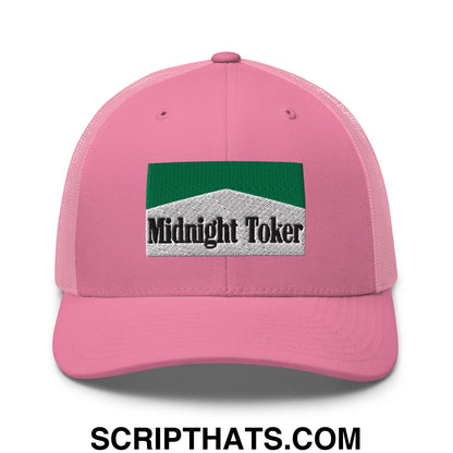 Midnight Toker Cigarette Menthol Green Embroidered Mesh Trucker Hat Pink