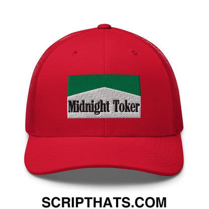Midnight Toker Cigarette Menthol Green Embroidered Mesh Trucker Hat Red