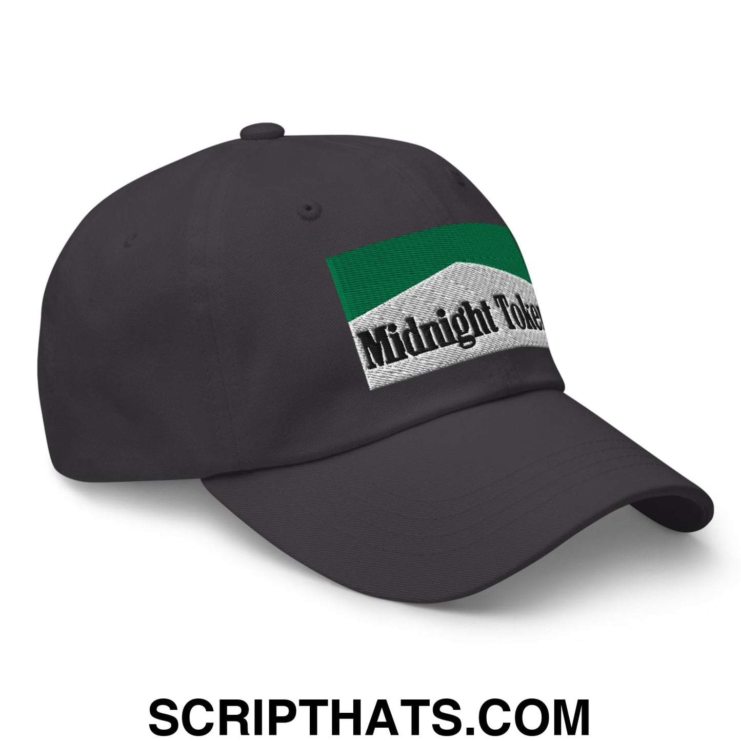 Midnight Toker Cigarette Menthol Green Embroidered Unstructured Dad Hat Dark Grey