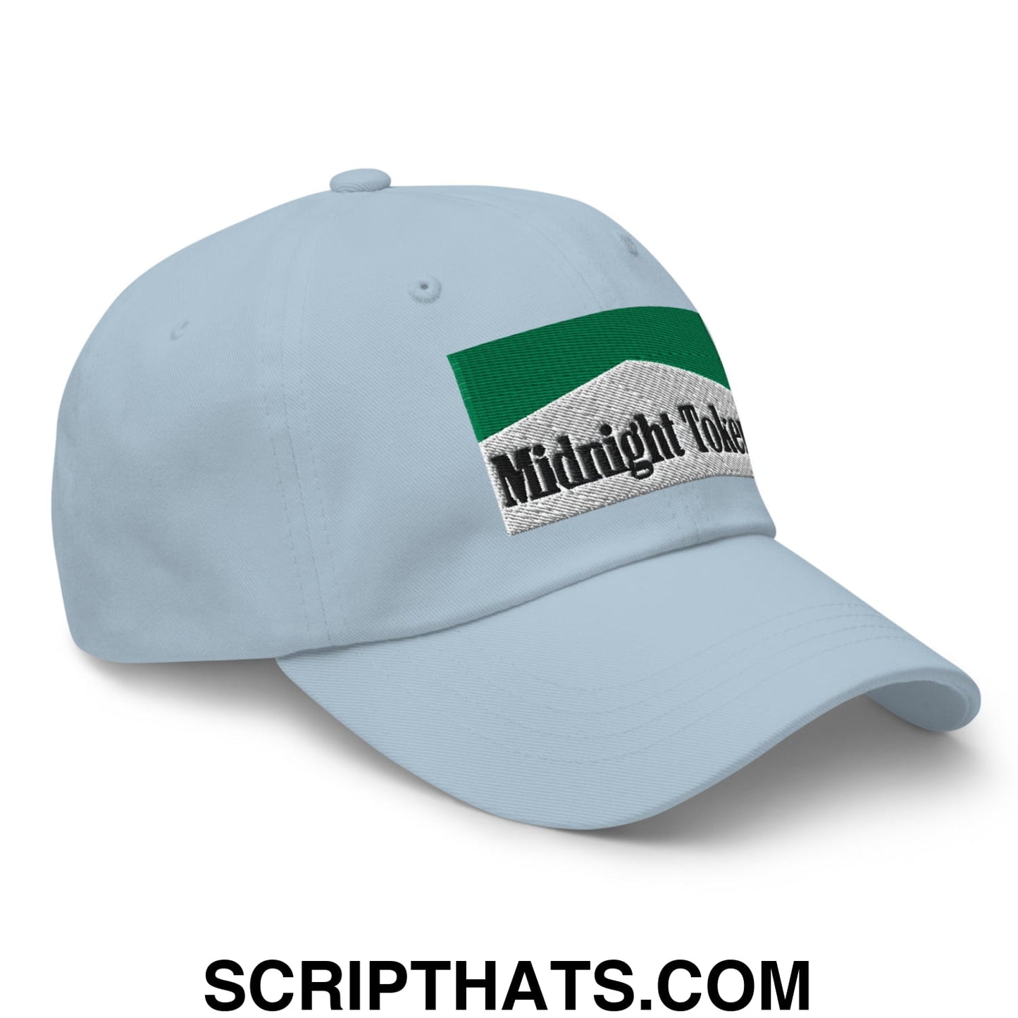 Midnight Toker Cigarette Menthol Green Embroidered Unstructured Dad Hat Light Blue