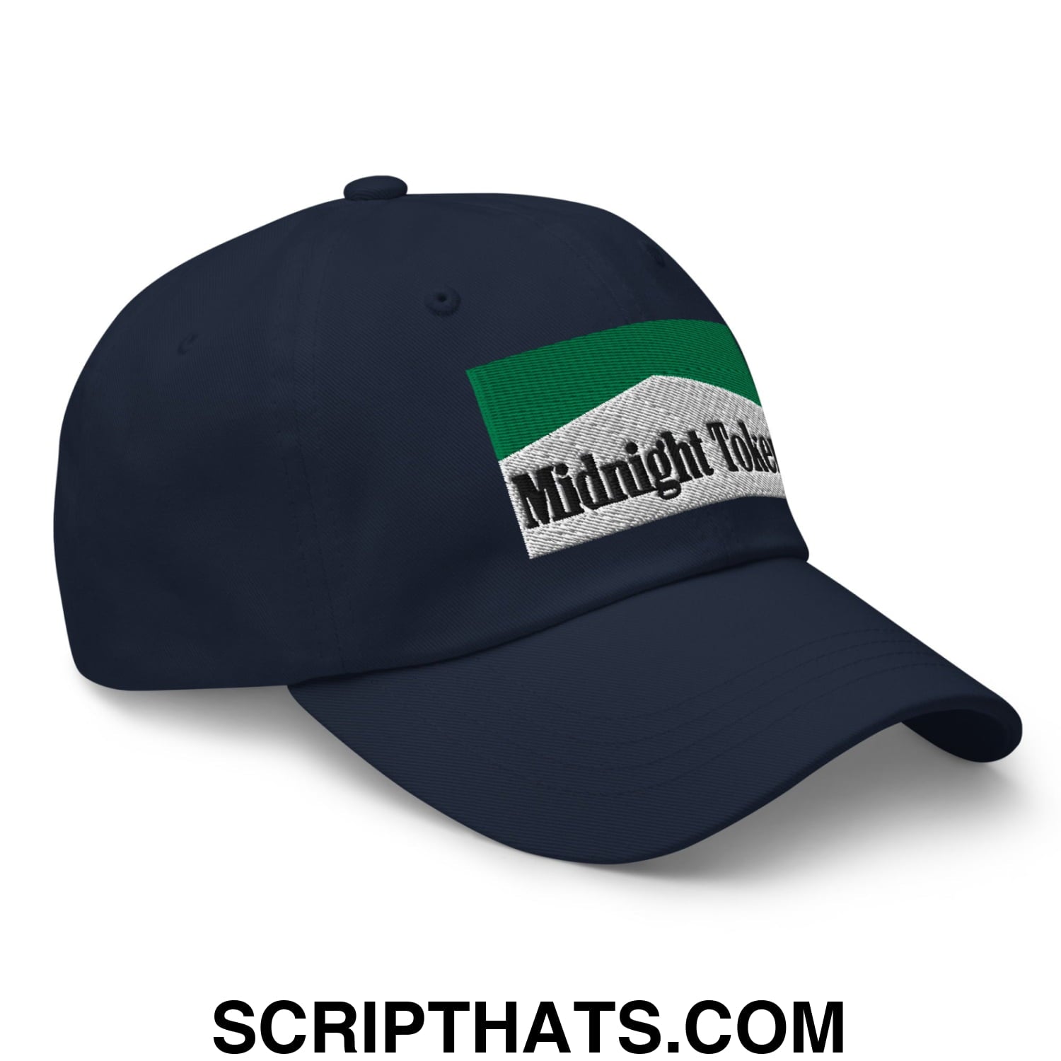 Midnight Toker Cigarette Menthol Green Embroidered Unstructured Dad Hat Navy