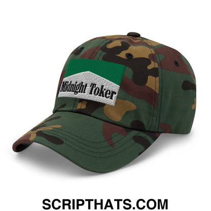 Midnight Toker Cigarette Menthol Green Embroidered Unstructured Dad Hat Green Camo