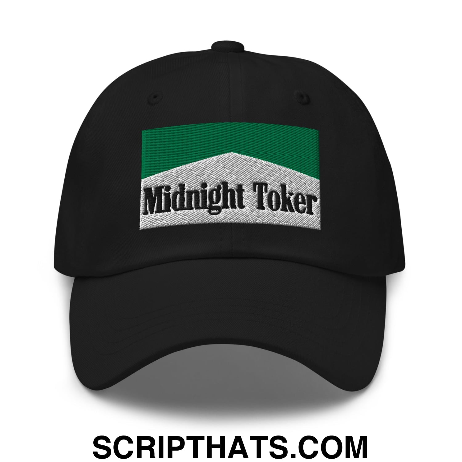 Midnight Toker Cigarette Menthol Green Embroidered Unstructured Dad Hat Black