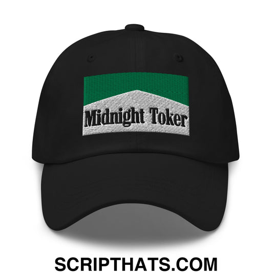 Midnight Toker Cigarette Menthol Green Embroidered Unstructured Dad Hat Black
