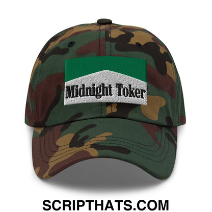 Midnight Toker Cigarette Menthol Green Embroidered Unstructured Dad Hat Green Camo