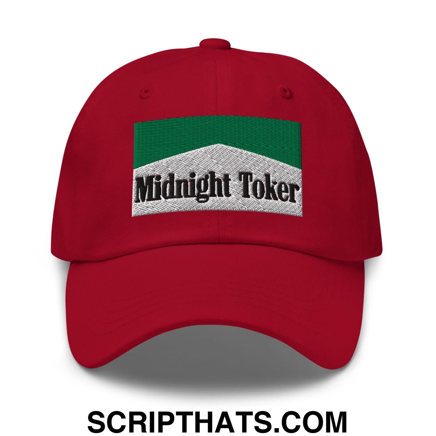 Midnight Toker Cigarette Menthol Green Embroidered Unstructured Dad Hat Cranberry