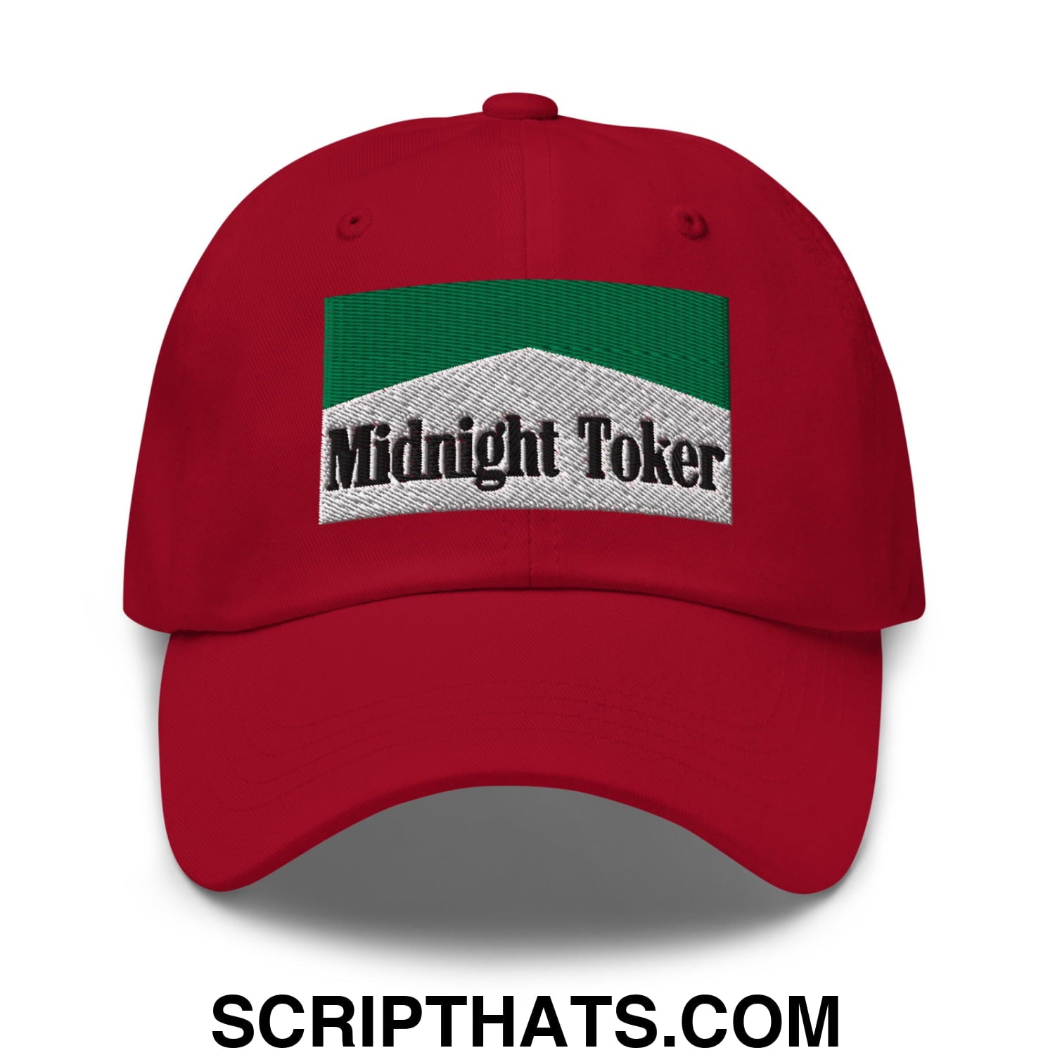 Midnight Toker Cigarette Menthol Green Embroidered Unstructured Dad Hat Cranberry