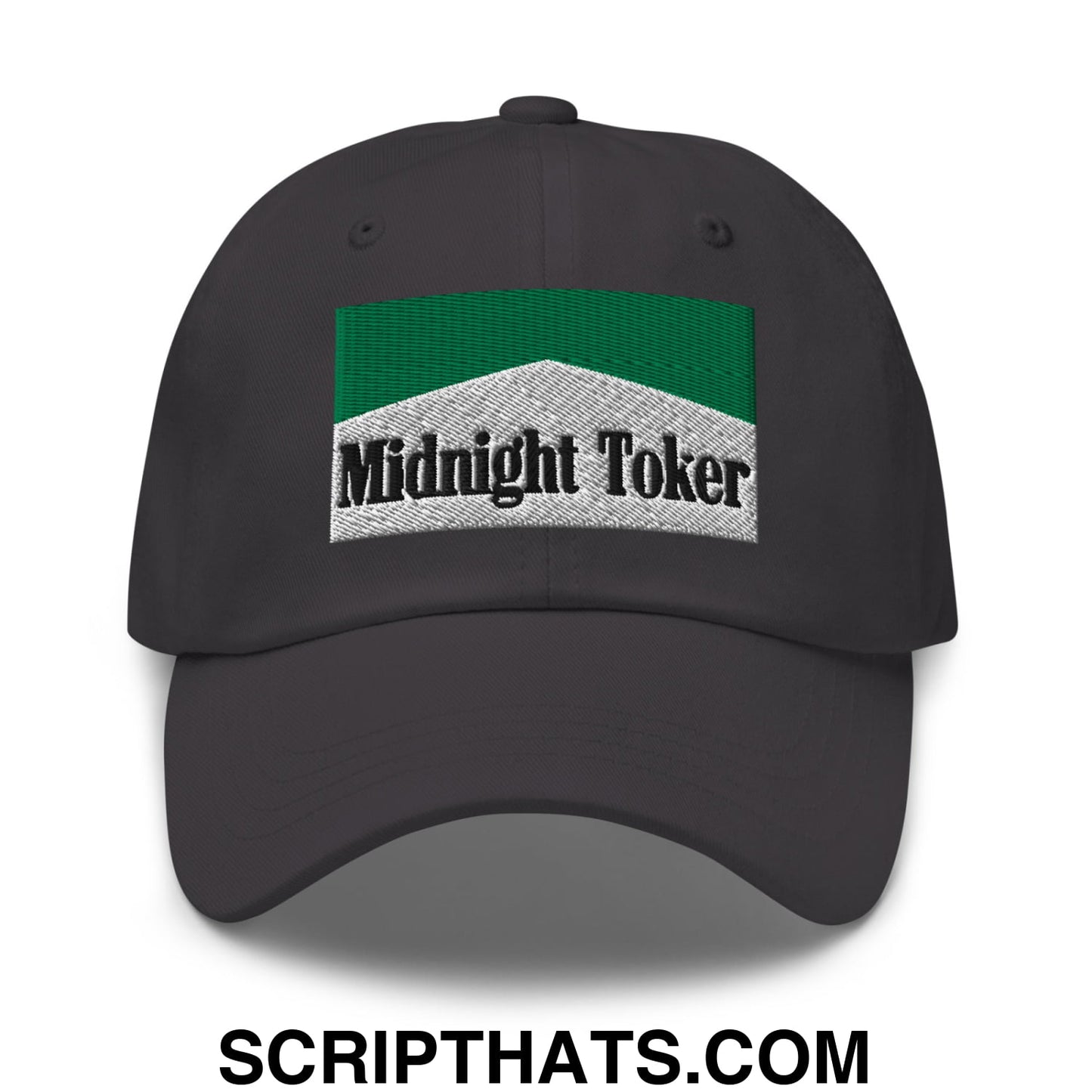 Midnight Toker Cigarette Menthol Green Embroidered Unstructured Dad Hat Dark Grey