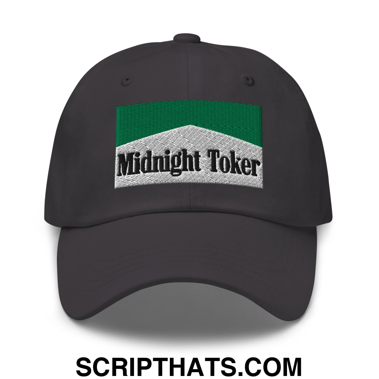 Midnight Toker Cigarette Menthol Green Embroidered Unstructured Dad Hat Dark Grey