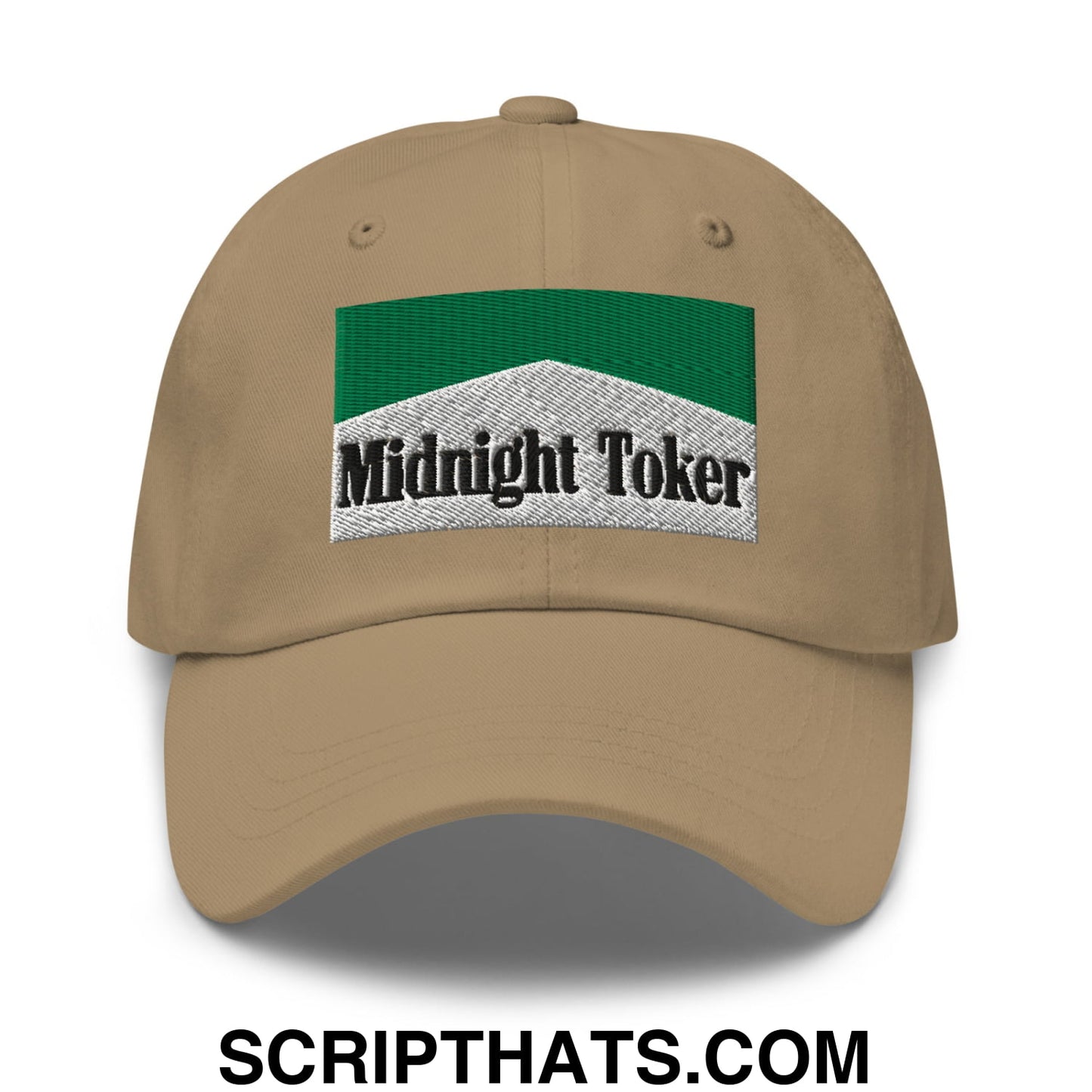 Midnight Toker Cigarette Menthol Green Embroidered Unstructured Dad Hat Khaki