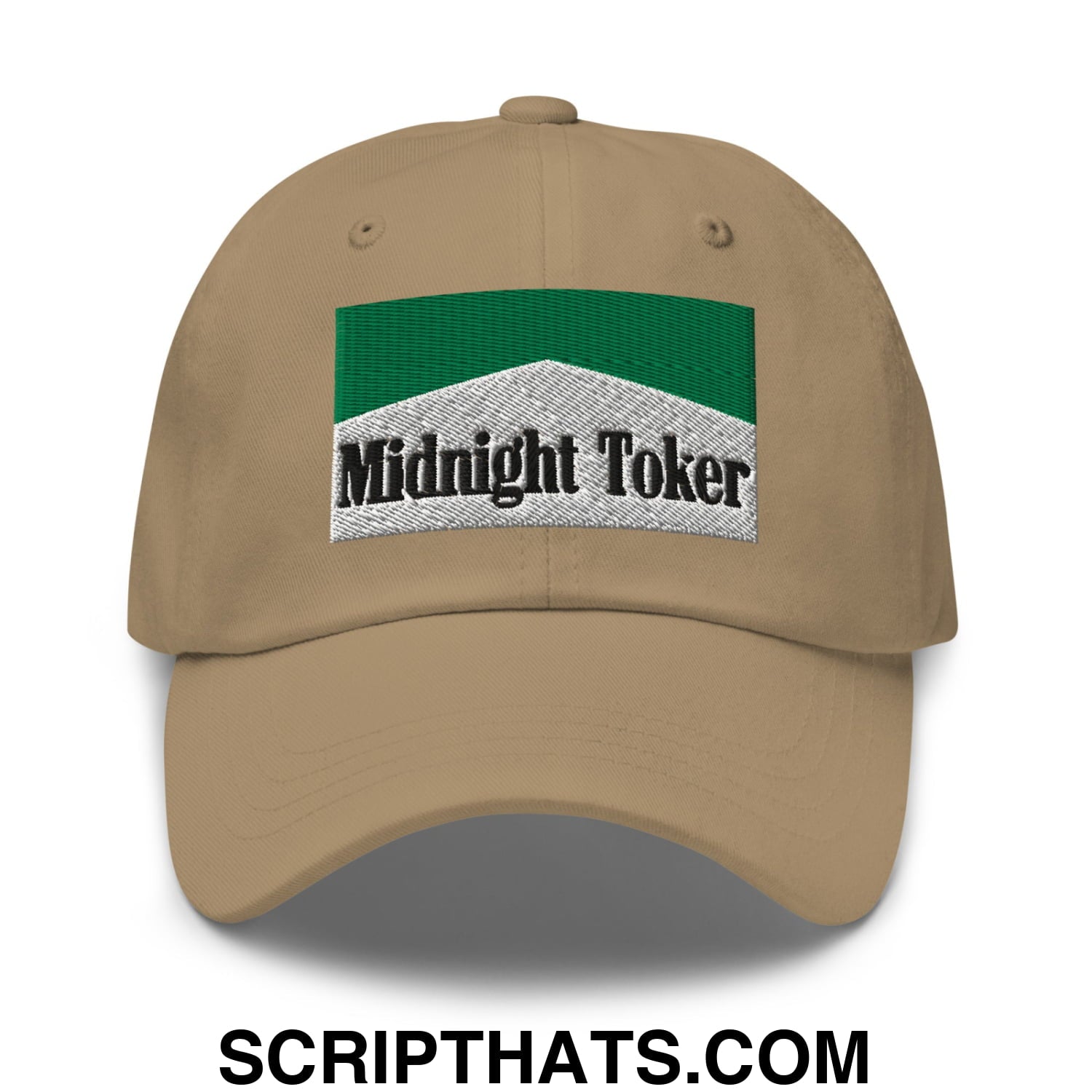 Midnight Toker Cigarette Menthol Green Embroidered Unstructured Dad Hat Khaki