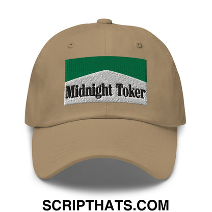 Midnight Toker Cigarette Menthol Green Embroidered Unstructured Dad Hat Khaki