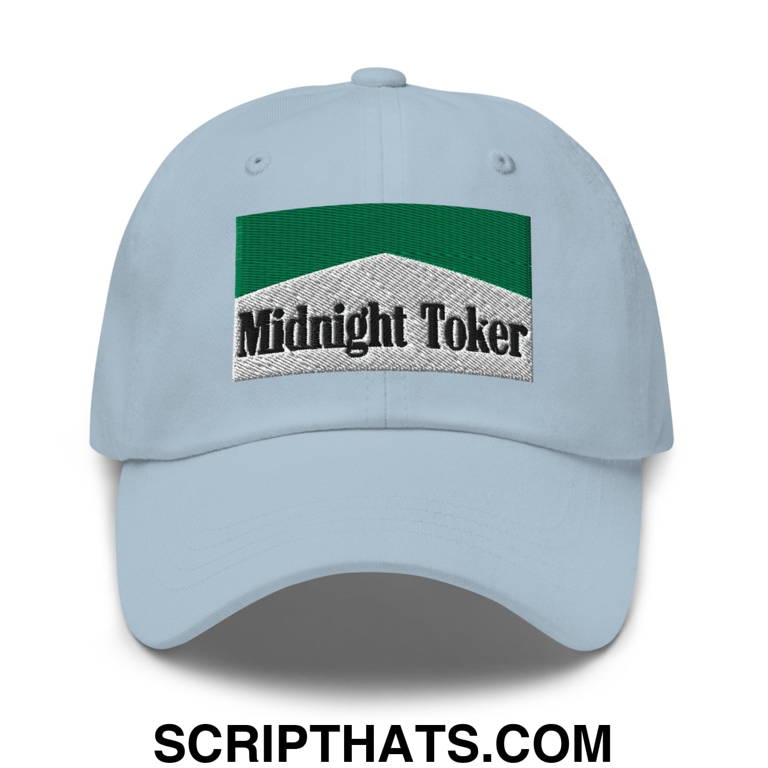 Midnight Toker Cigarette Menthol Green Embroidered Unstructured Dad Hat Light Blue