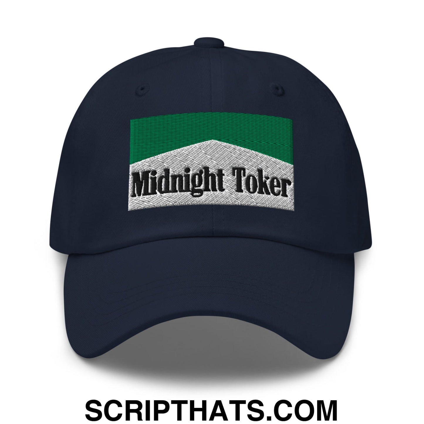 Midnight Toker Cigarette Menthol Green Embroidered Unstructured Dad Hat Navy