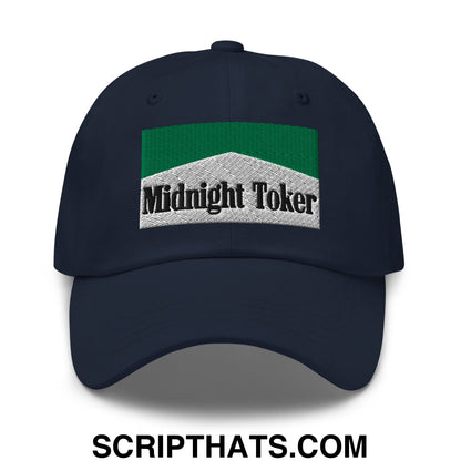 Midnight Toker Cigarette Menthol Green Embroidered Unstructured Dad Hat Navy
