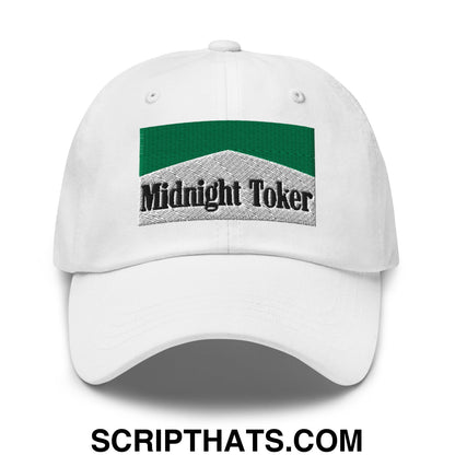 Midnight Toker Cigarette Menthol Green Embroidered Unstructured Dad Hat White